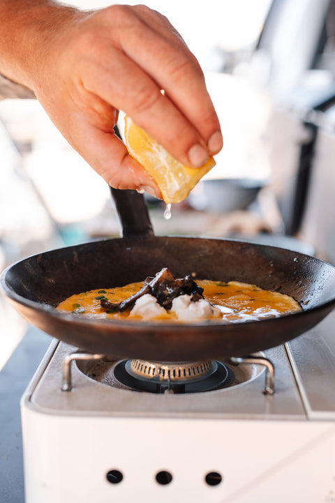 omelet solid steel frying pan overlanding artisan travel pan 