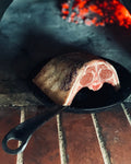 seared meat solid steel pan fire cooking medium rare hand made hammered 