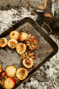 campfire cooking fruits solid steel roasting pan desserts coals healthy no chemicals 